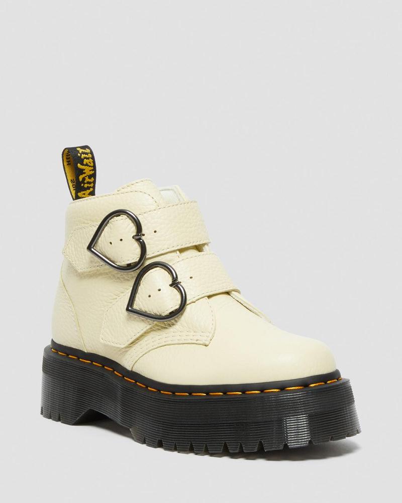 Dr Martens Devon Heart Læder Platform Støvler Dame Hvide | DK 235SGL